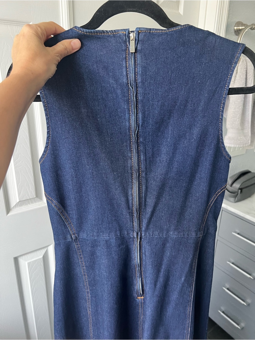 ZARA Dark Denim Sleeveless Midi Dress, Size L. - Picture 7 of 12